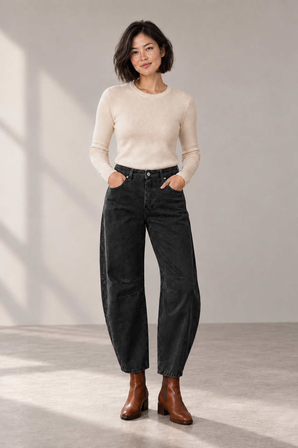 Arden Barrel-Leg Jeans in Black — digitally recoloured product image