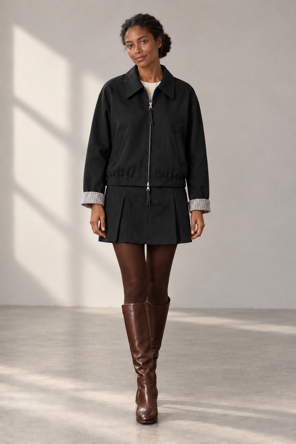 Cora Zip Jacket & Mini Skirt Set in Black — digitally recoloured product image