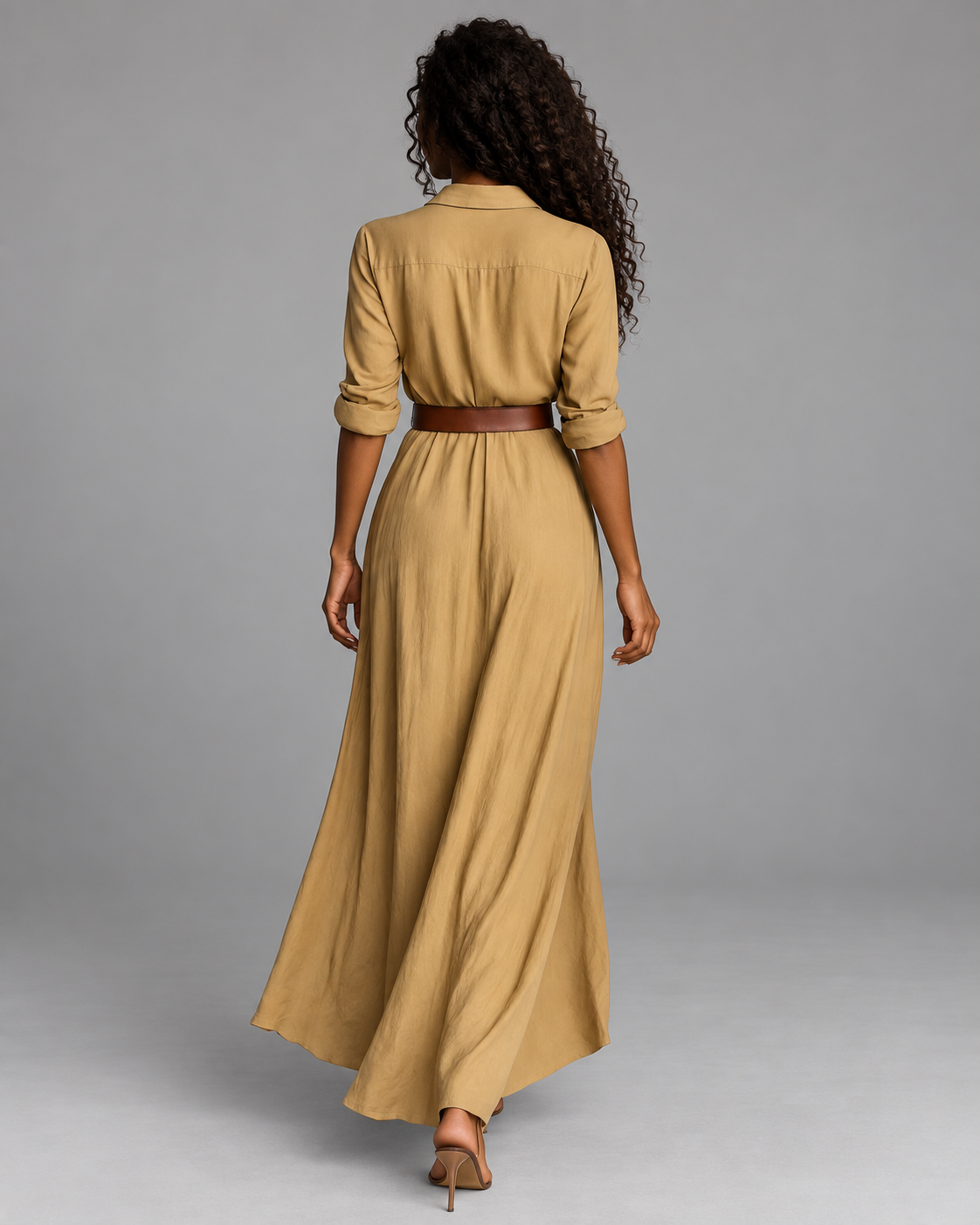 Lodemi Belted Shirt Collar Maxi Dress, view 3