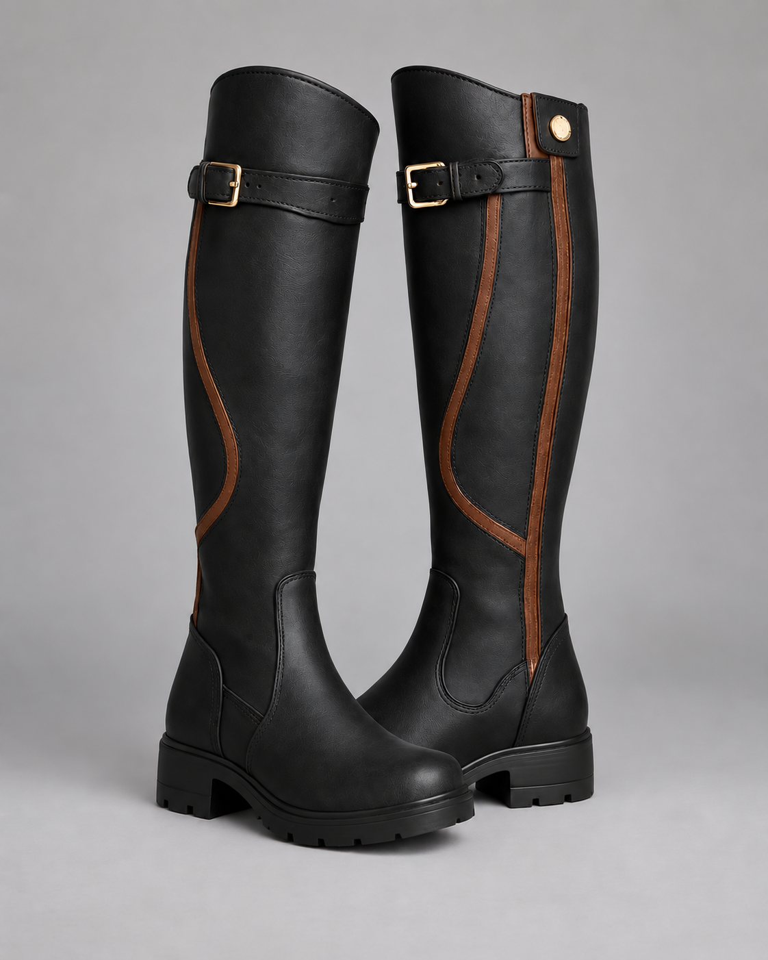 Lodemi Block-Heel Riding Boots in Black — digitally recoloured product image