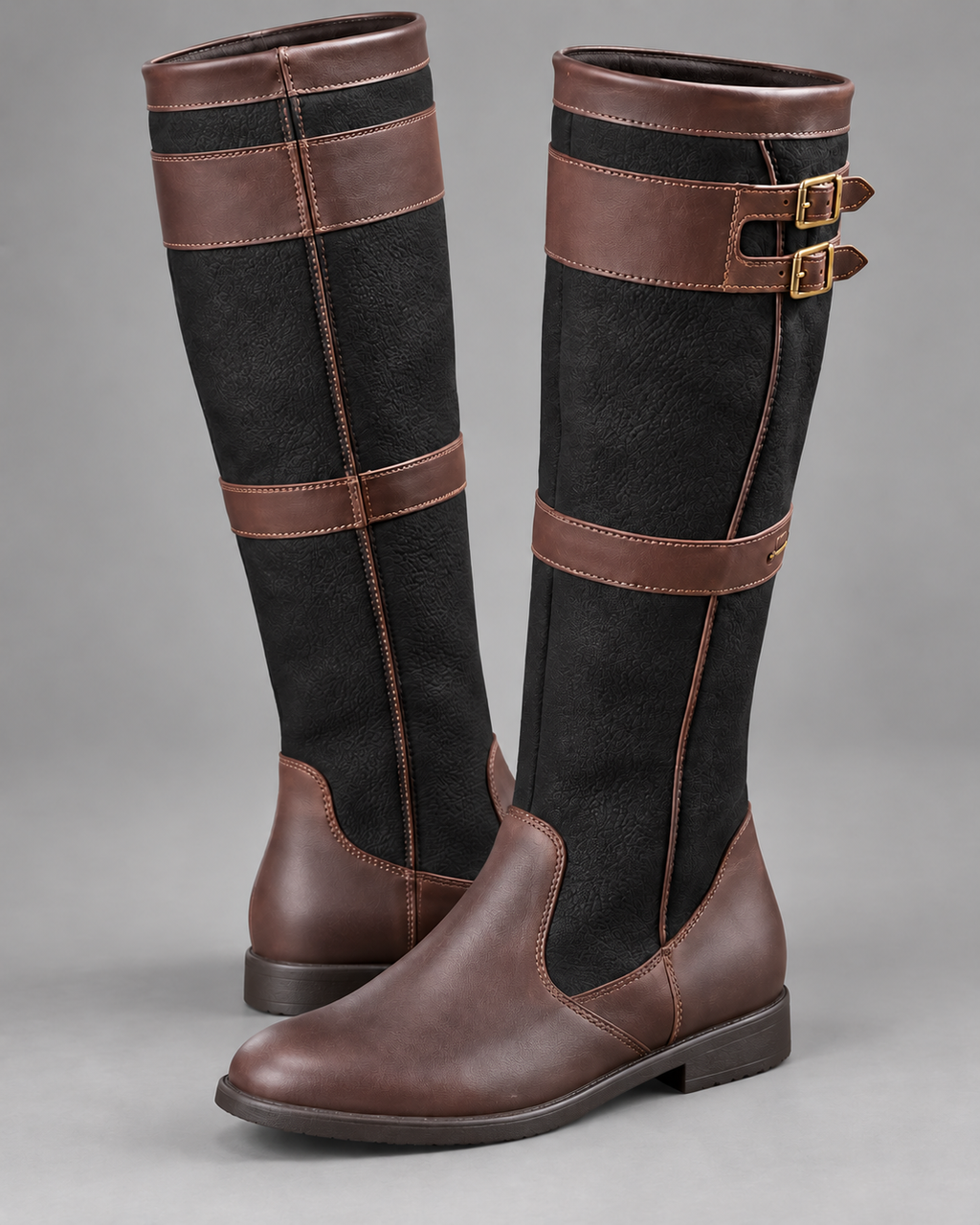 Lodemi Buckle-Strap Knee-High Boots in Black — digitally recoloured product image