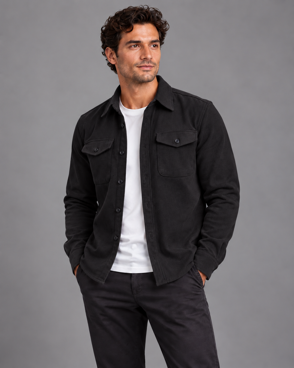 Lodemi Cotton Overshirt Jacket in Black — digitally recoloured product image