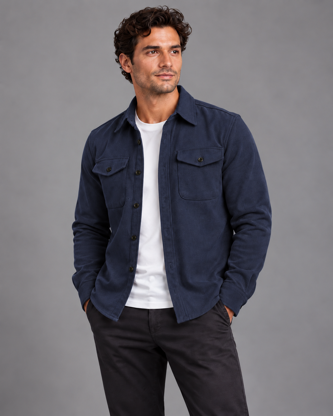 Lodemi Cotton Overshirt Jacket in Navy — digitally recoloured product image