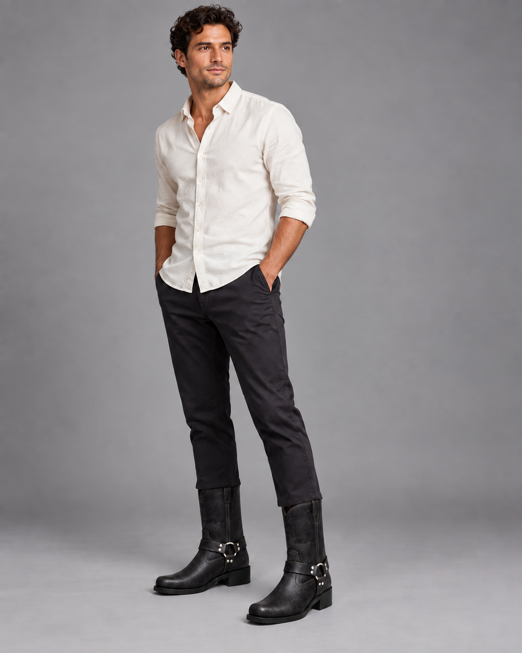 Lodemi Harness Mid-Calf Western Boots in Black — digitally recoloured product image
