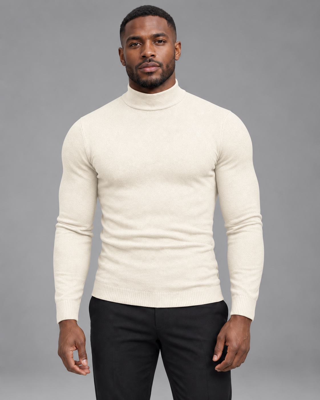 Lodemi Henley Knit Turtleneck Jumper in Cream — digitally recoloured product image