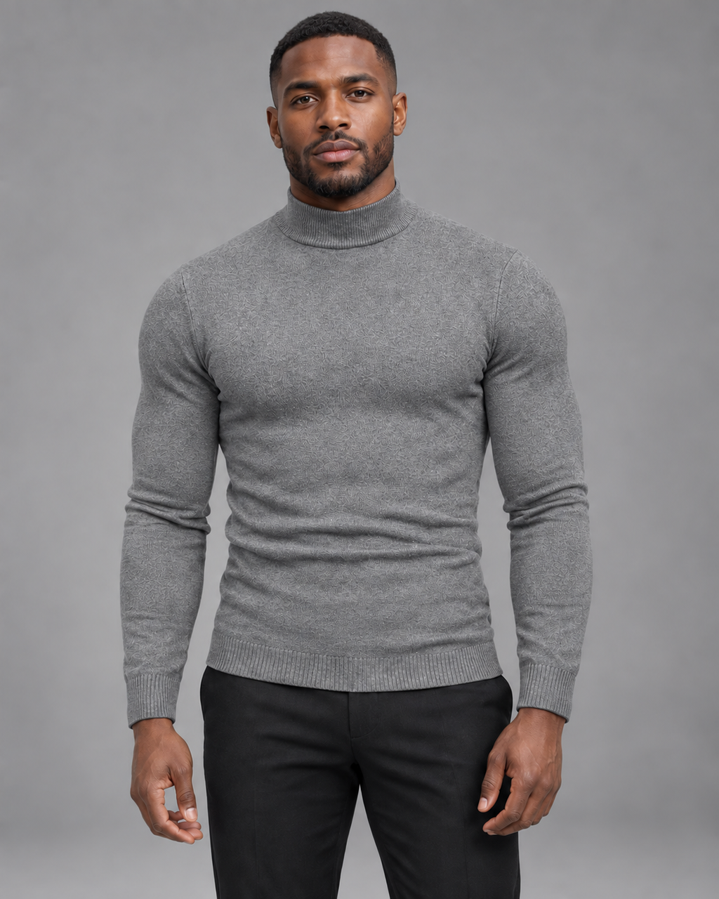 Lodemi Henley Knit Turtleneck Jumper in Grey — digitally recoloured product image