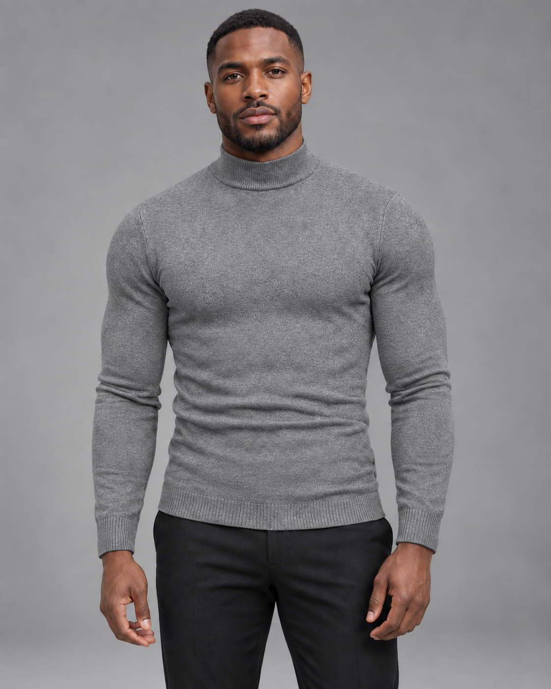 Lodemi Henley Knit Turtleneck Jumper in Grey — digitally recoloured product image