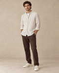 Lodemi Relaxed Henley Button-Front Shirt, front view on a model