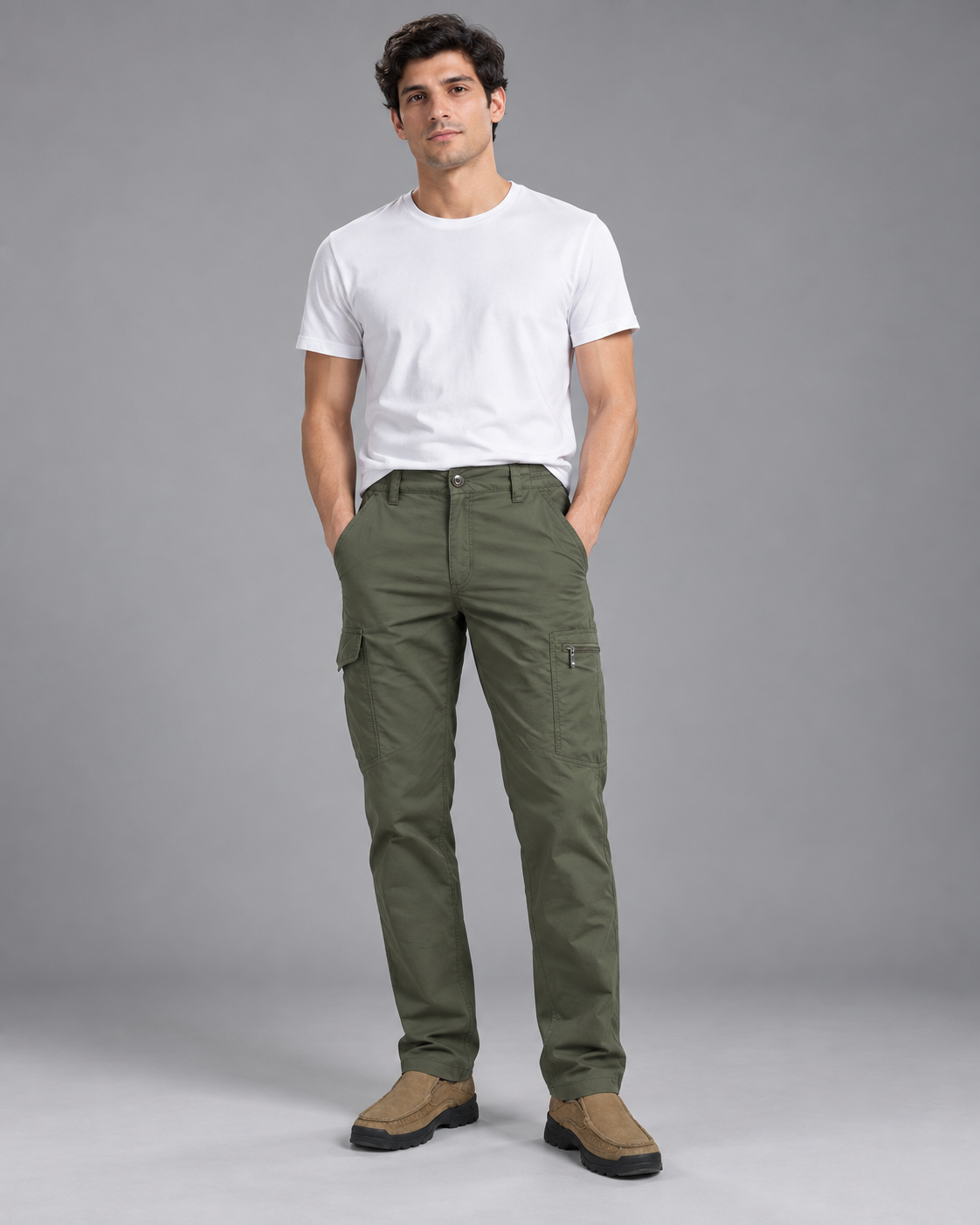 Lodemi Olive Cargo Trousers, view 1