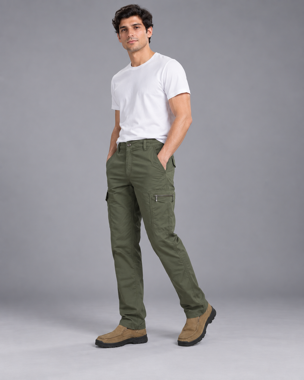 Lodemi Olive Cargo Trousers, view 2
