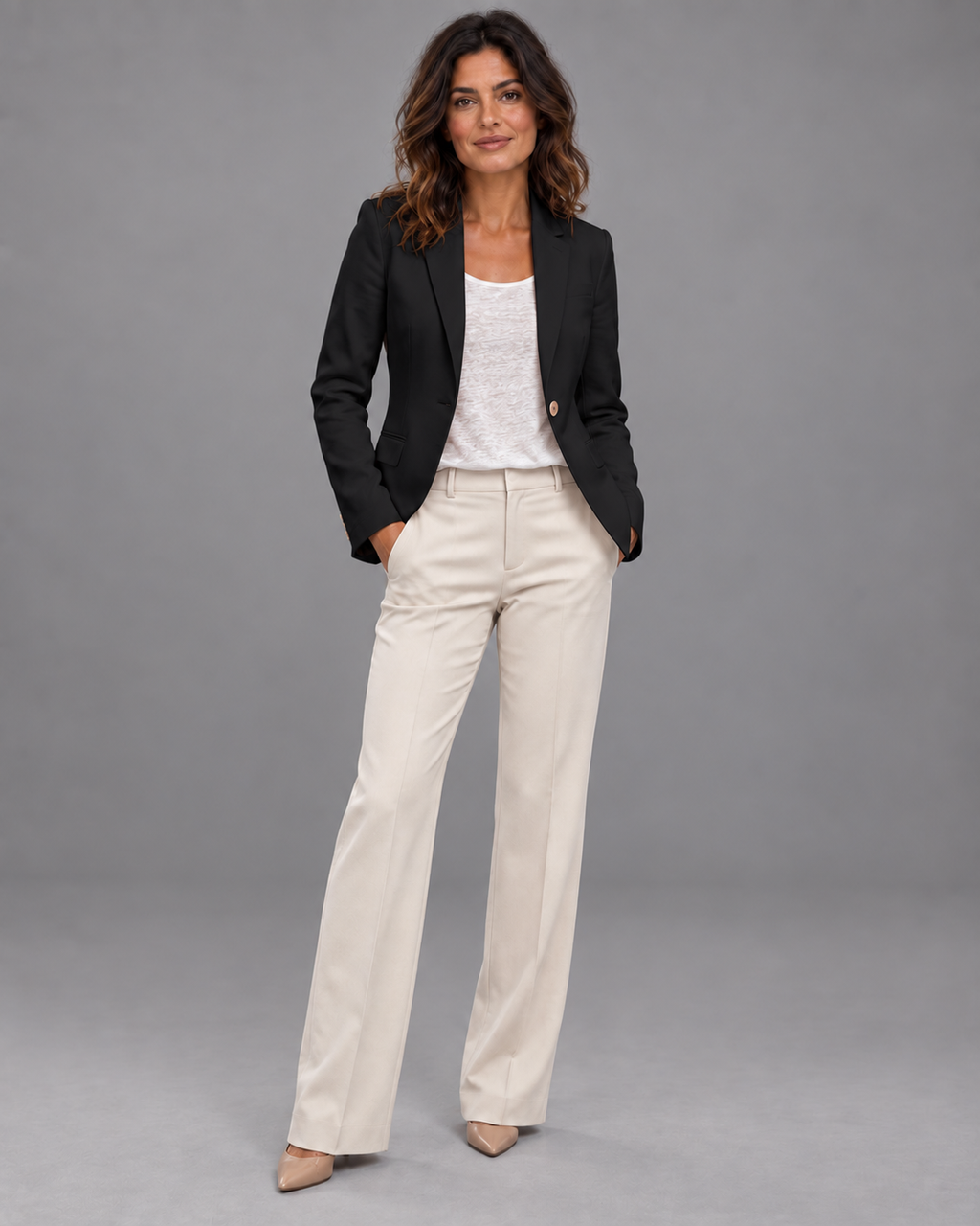Lodemi Slim Lapel Blazer in Black — digitally recoloured product image
