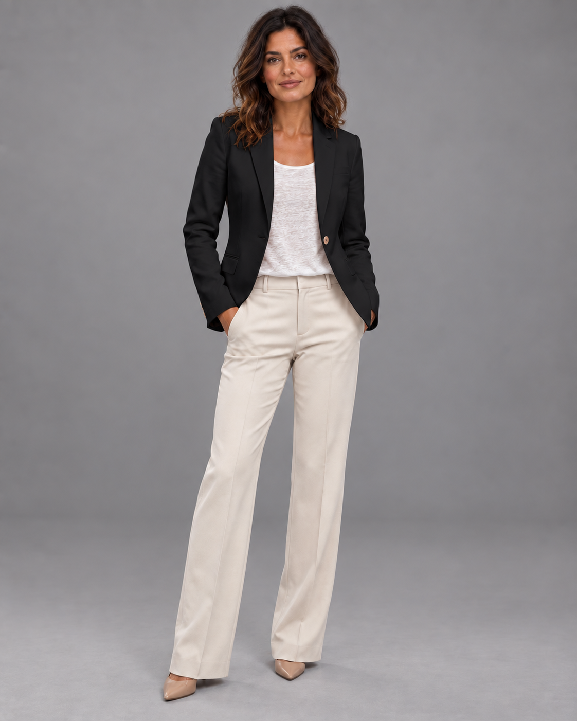 Lodemi Slim Lapel Blazer in Black — digitally recoloured product image