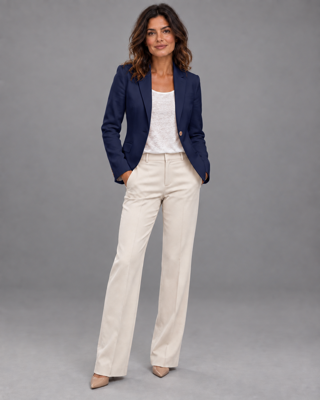 Lodemi Slim Lapel Blazer in Navy — digitally recoloured product image
