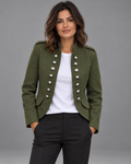 Lodemi Structured Stand-Collar Blazer in green, front view