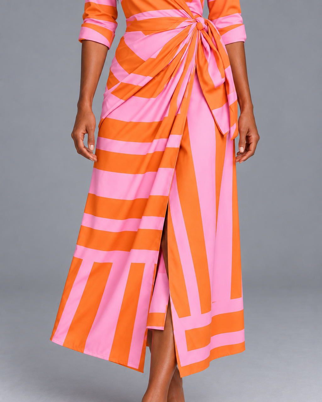 Lodemi Striped Wrap Midi Dress, view 3