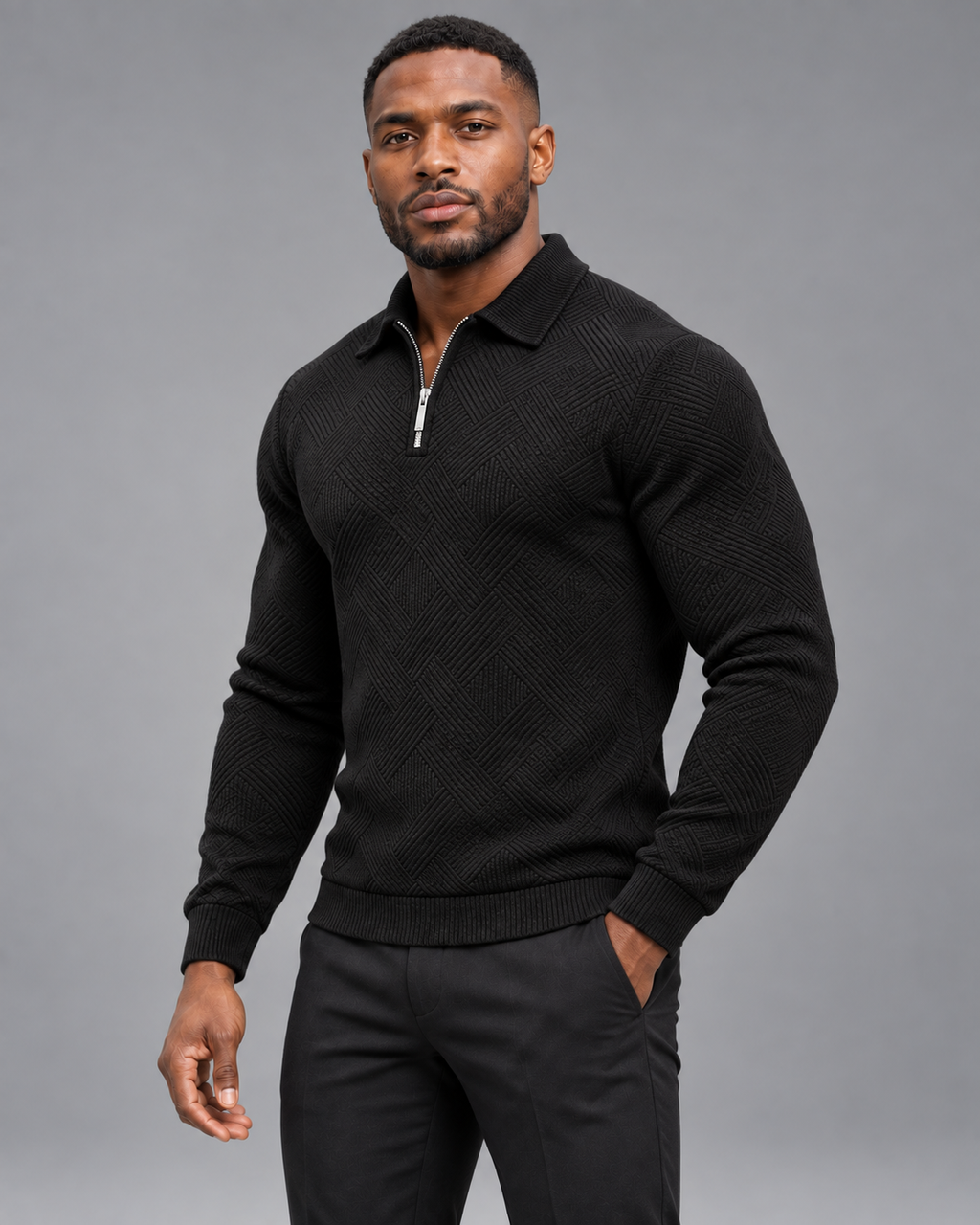 Lodemi Textured Quarter-Zip Jumper, view 2