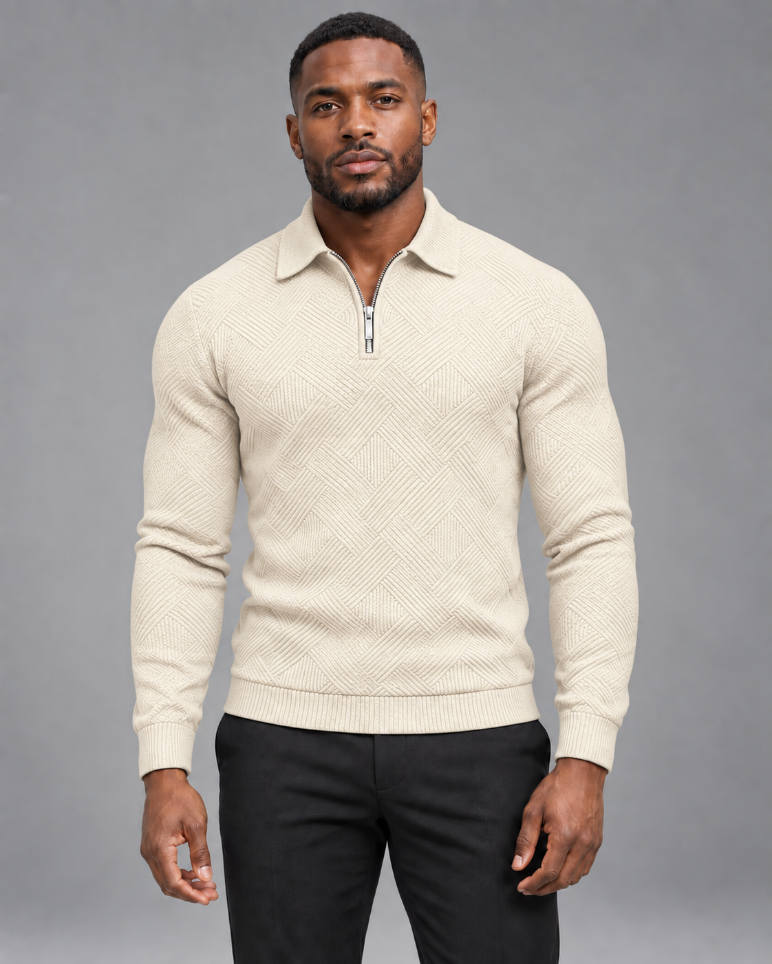 Lodemi Textured Quarter-Zip Jumper in Cream — digitally recoloured product image