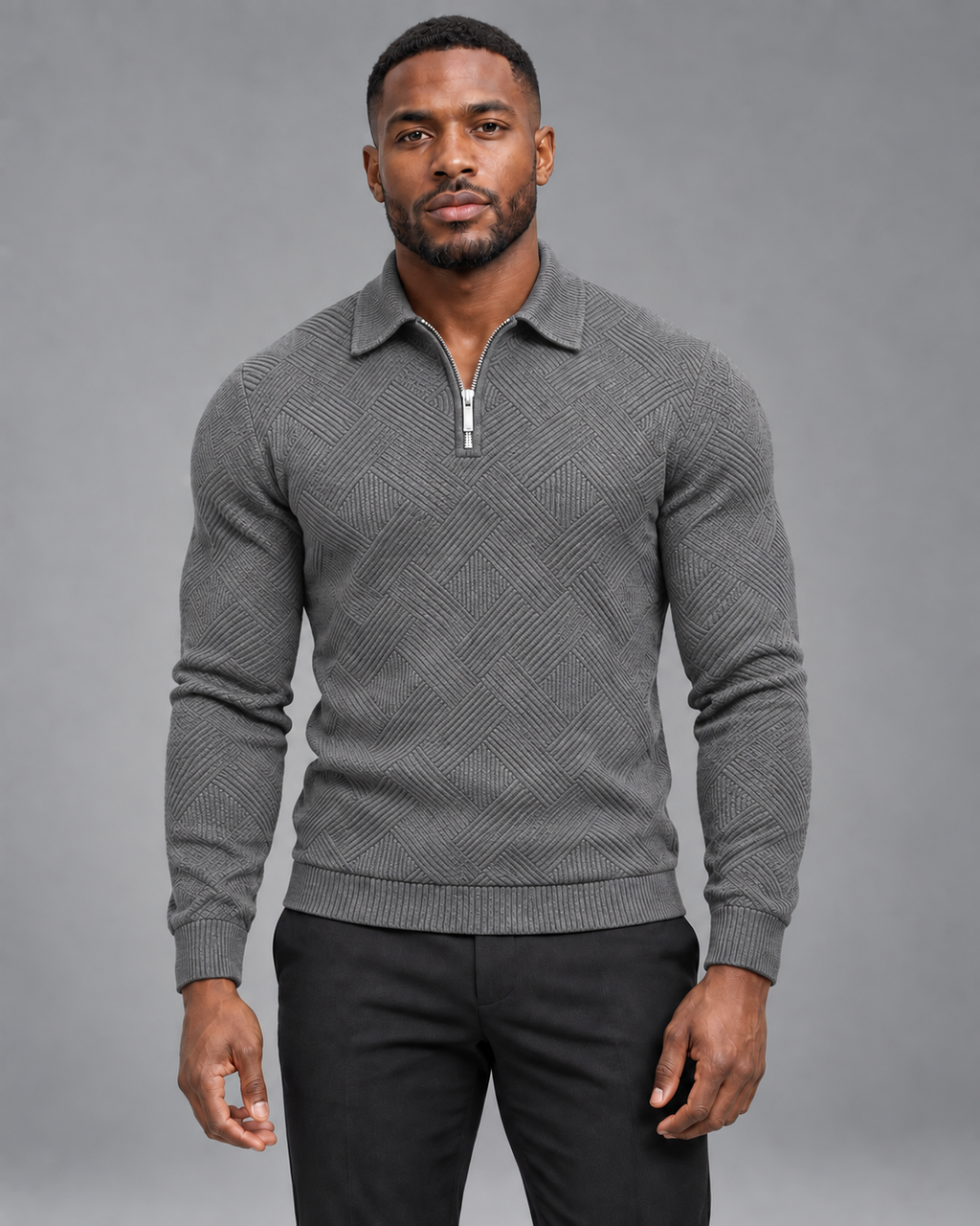 Lodemi Textured Quarter-Zip Jumper in Grey — digitally recoloured product image