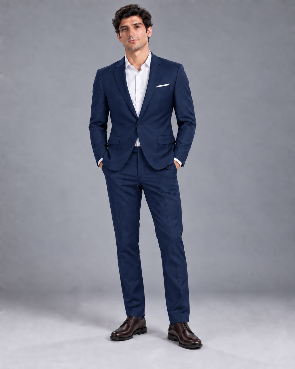 Lodemi Two-Piece Tailored Suit in Navy — digitally recoloured product image