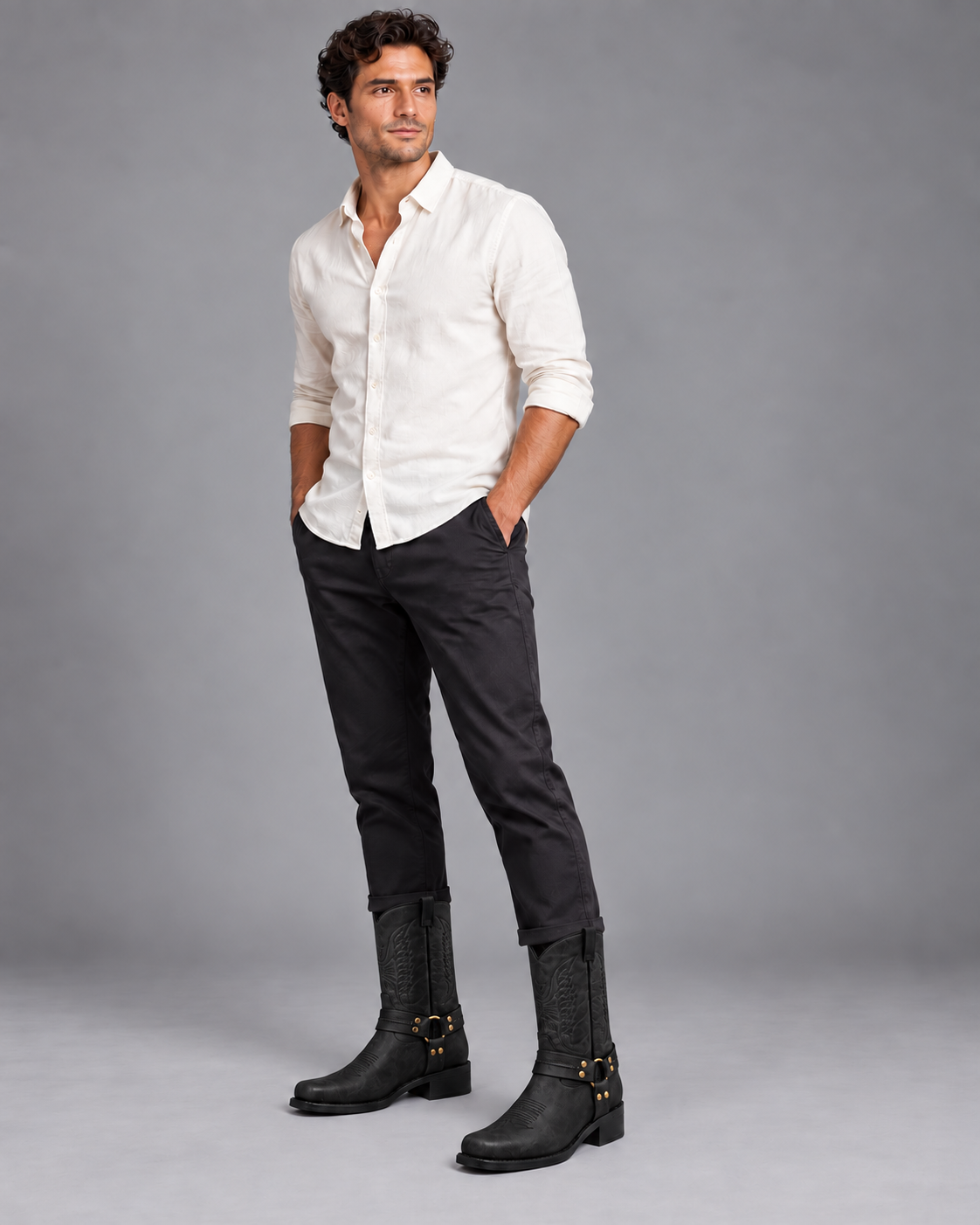 Lodemi Vintage Mid-Calf Western Boots in Black — digitally recoloured product image