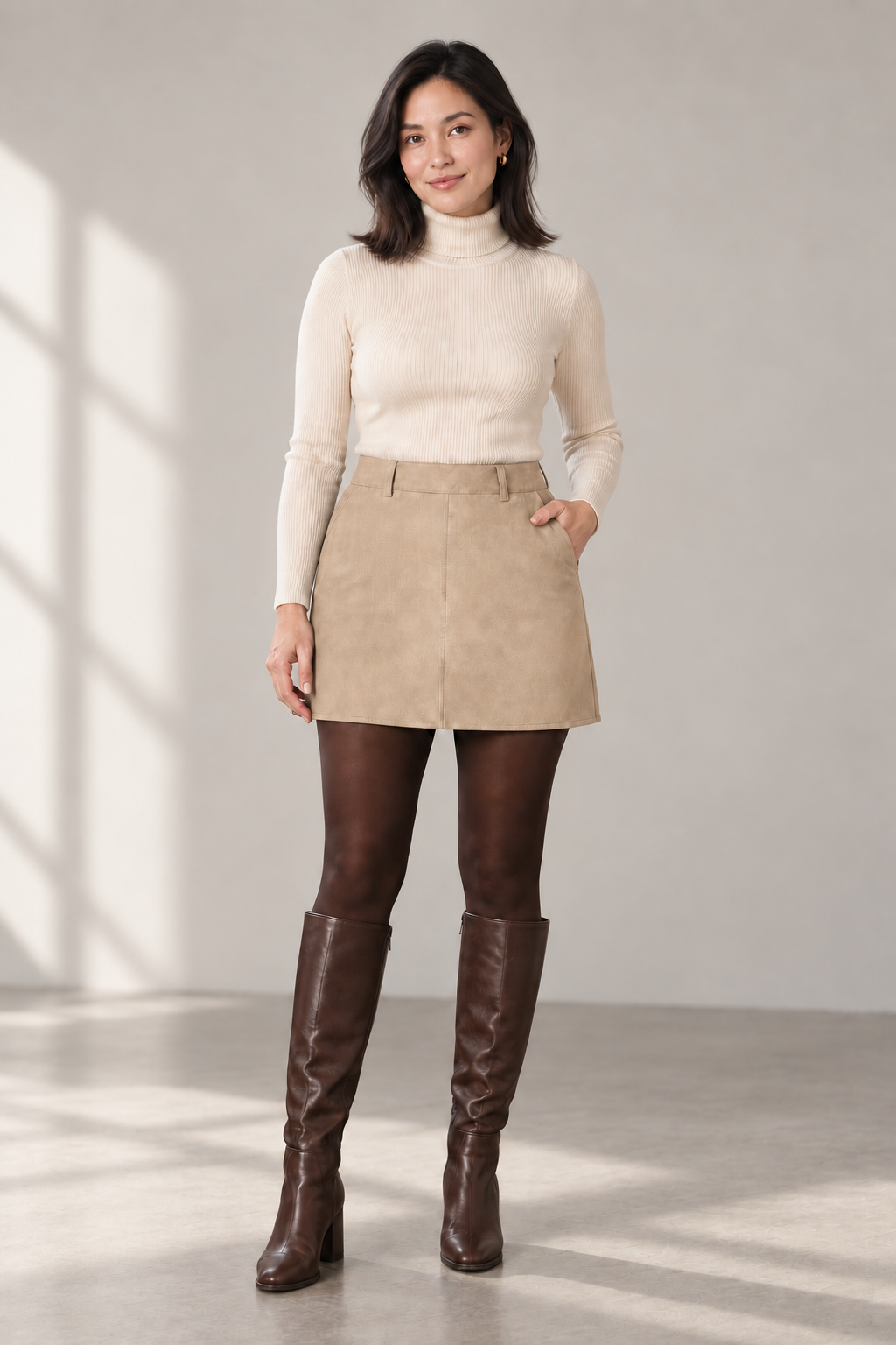Maeve Suede-Look Mini Skirt in Beige — digitally recoloured product image