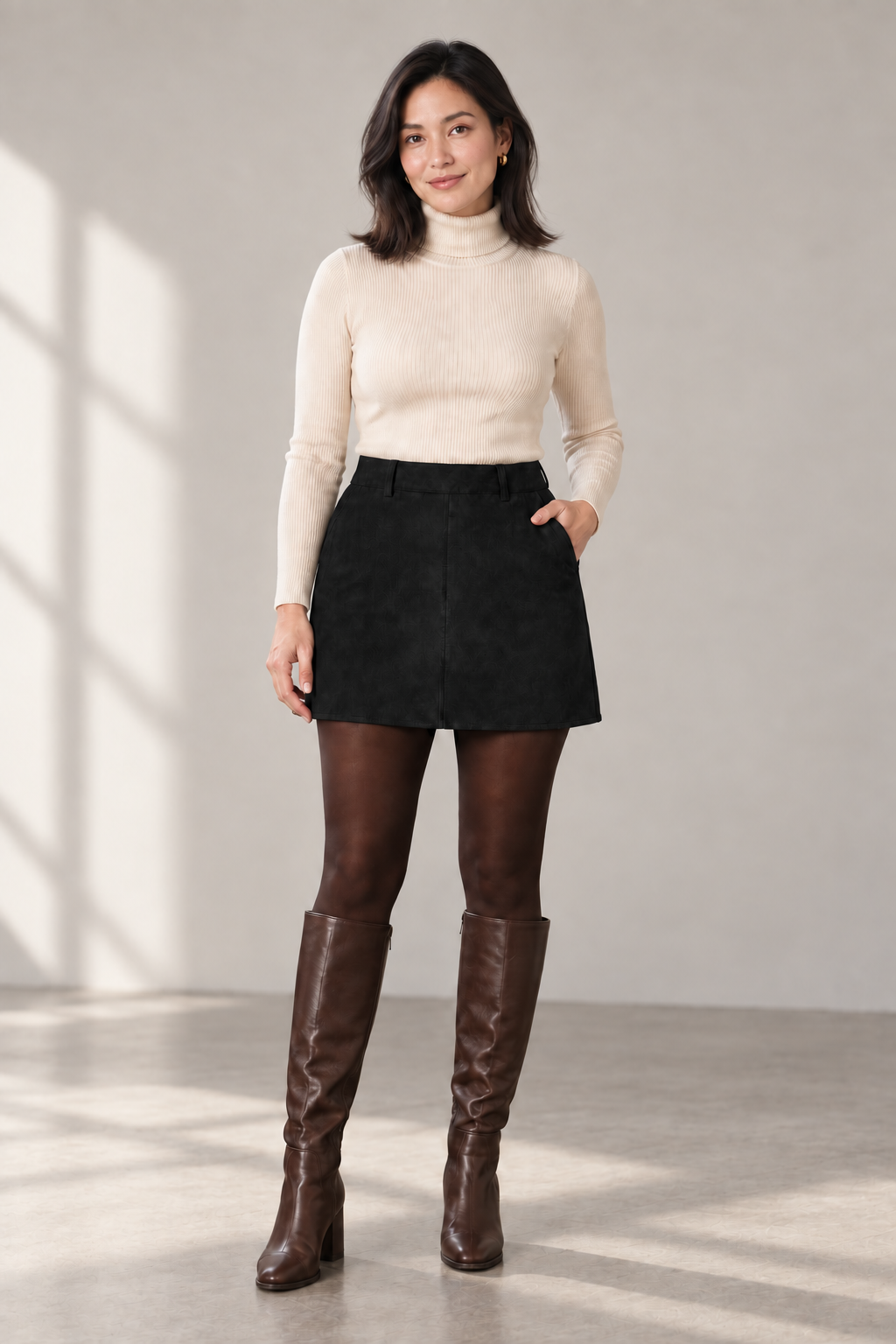 Maeve Suede-Look Mini Skirt in Black — digitally recoloured product image