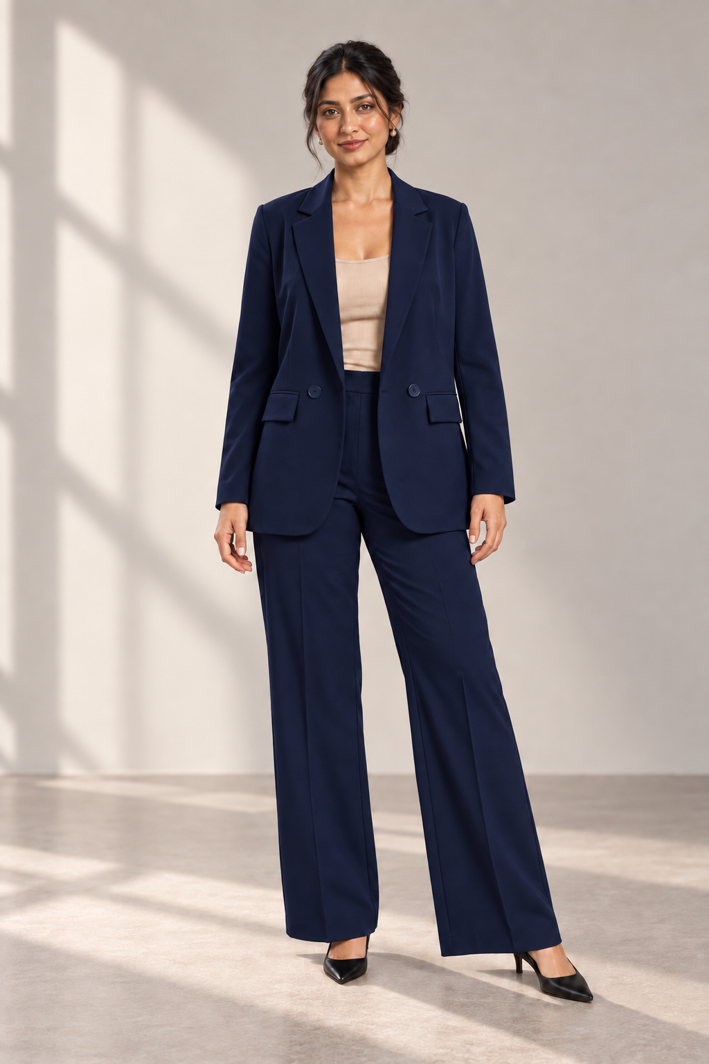 Noelle Relaxed Trouser Suit in Navy — digitally recoloured product image